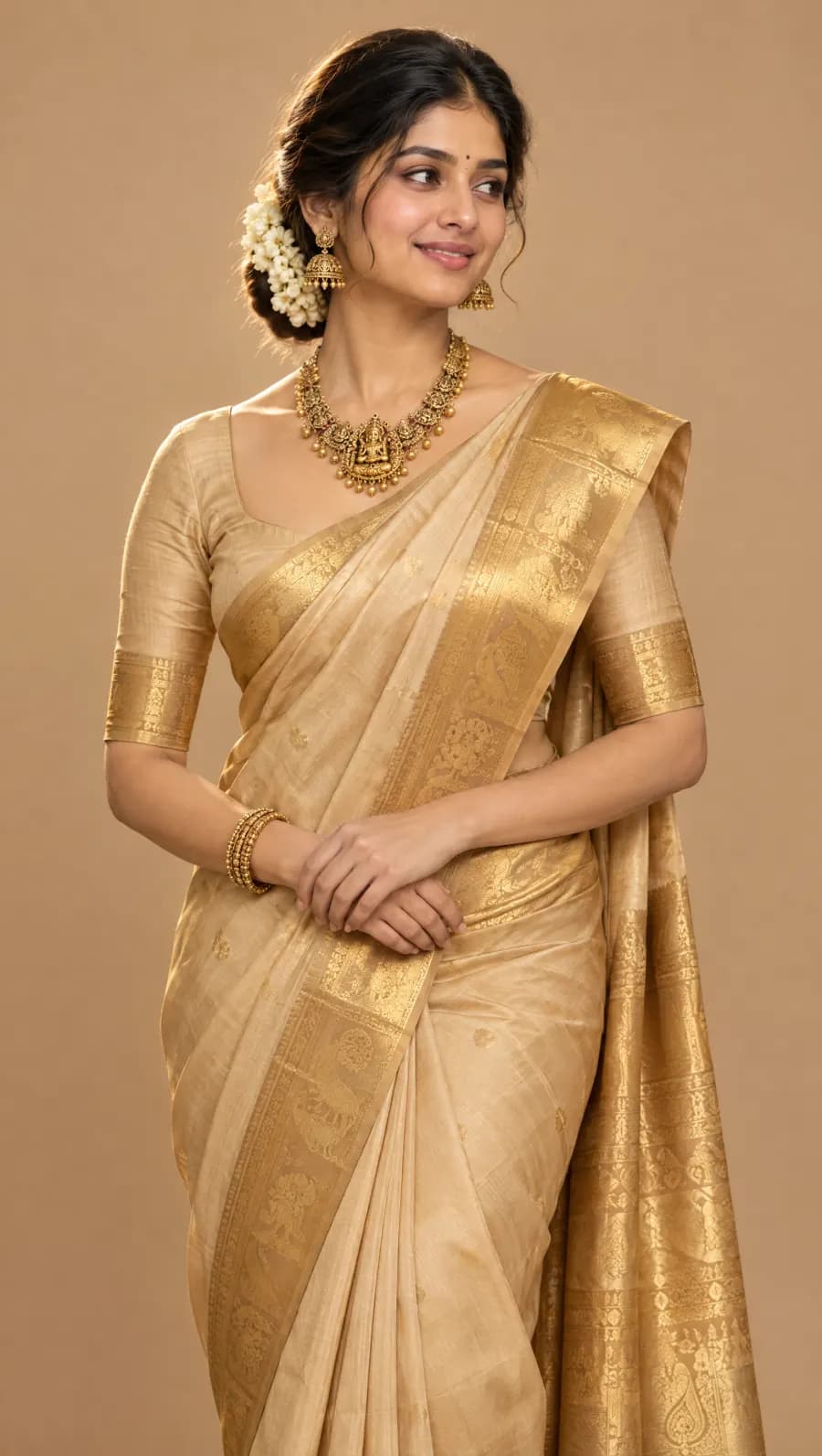 Sandal Gold Tissue Silk